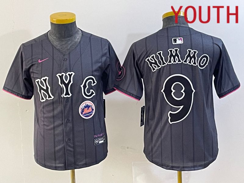 Youth New York Mets #9 Nimmo Black City Edition 2024 Nike MLB Jersey style 4